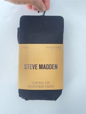 Steve Madden Black Control Top Microfiber Tights - 2 Pack